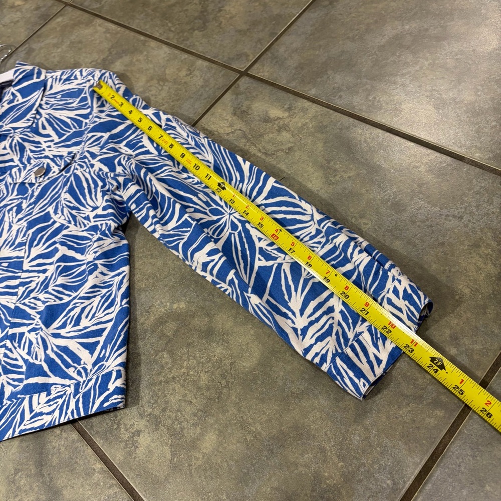 CATHERINE Stewart Blue White Elegant Florals Suit Set Top Sz XL Pant Sz L - Picture 10 of 16